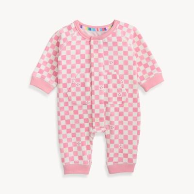 Magnetic Pink Checkerboard Brushed Fleece Romper