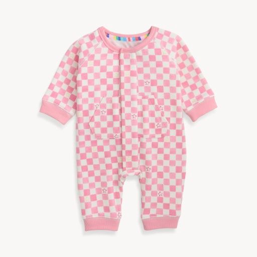 Magnetic Pink Checkerboard Brushed Fleece Romper