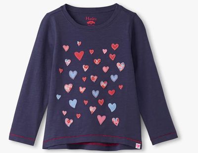 Hatley Falling Hearts Long Sleeve Tee Patriot Blue