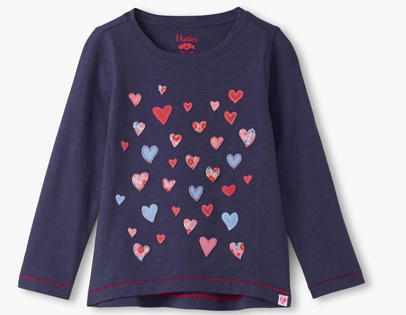 Hatley Falling Hearts Long Sleeve Tee Patriot Blue