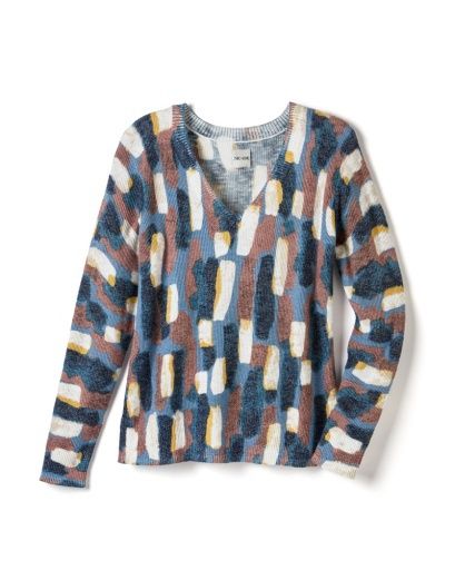 Nic + Zoe Brushstrokes Waffle V-Neck Sweater, Size: S