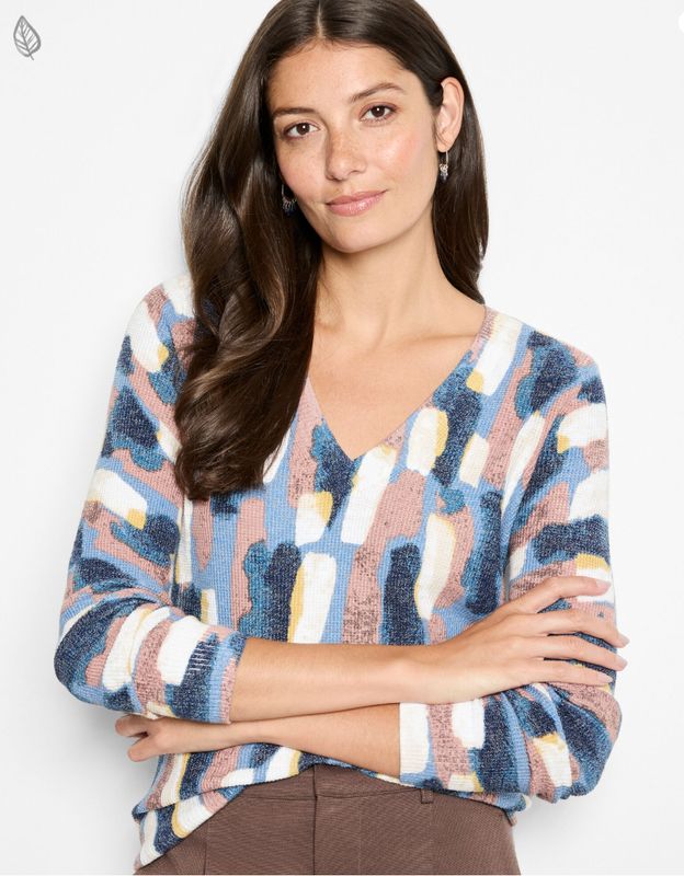 Nic + Zoe Brushstrokes Waffle V-Neck Sweater