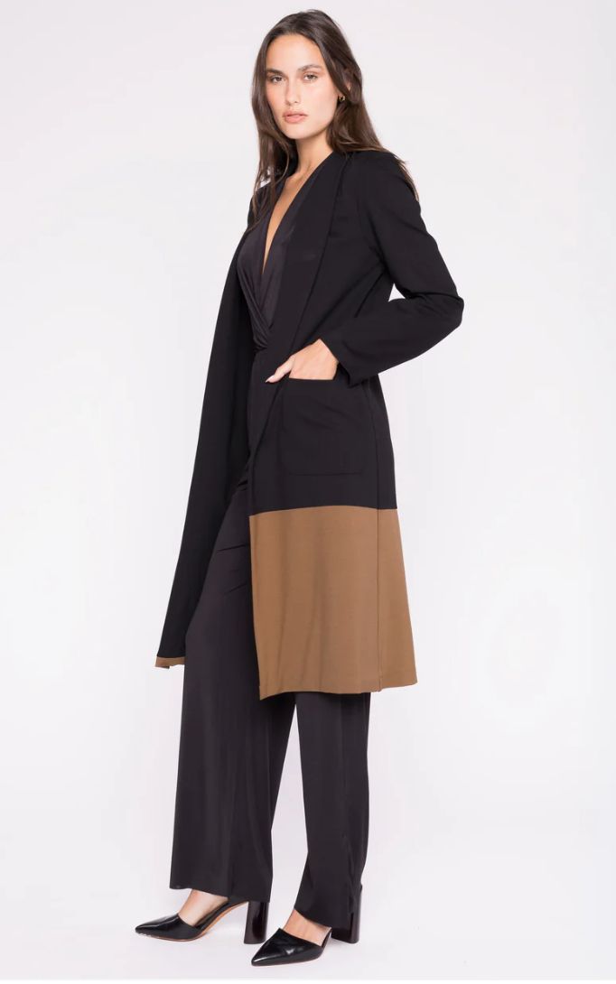 Ripley Radar Ponte Knit Color Block Smoking Jacket Black/Camel