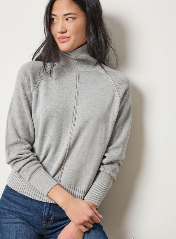 Lilla P Relaxed Turtleneck Sweater - Heather Grey