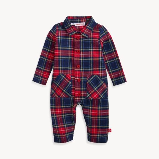 Magnetic Holiday Plaid Pocket Patch Romper, Size: 3-6M