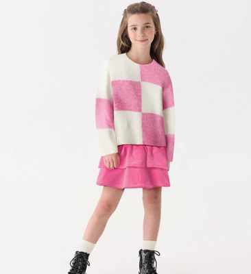 Hatley Sea Pink Check Drop Shoulder Sweater