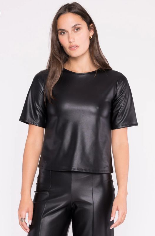Ripley Radar Vegan Leather Short Sleeve Extended Top Black