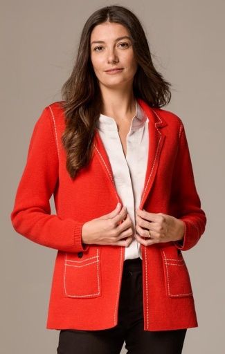 Nic + Zoe Contrast Stitch Elegant Knit Blazer Scarlet