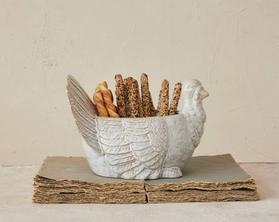 Stoneware Turkey Shaped Bowl, Reactive Glaze
