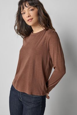 Lilla P Shirred Shoulder Crewneck - Hickory Lilla P Shirred Shoulder Crewneck - Hickory
