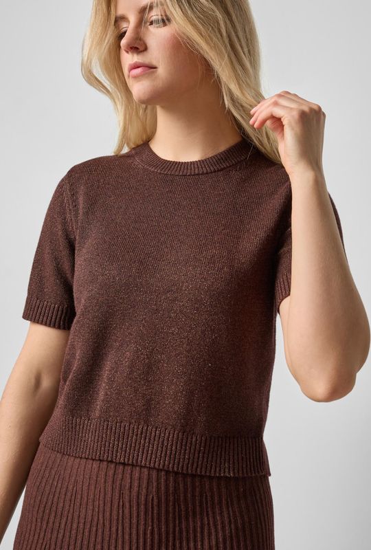 Lilla P Short Sleeve Sparkle Sweater - Java Sparkle