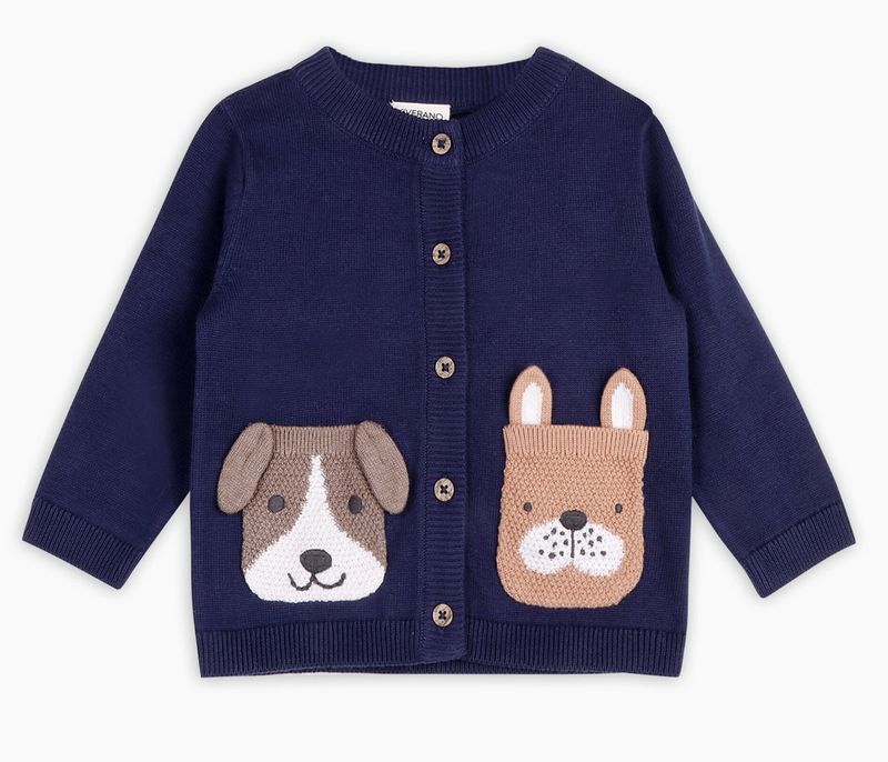 Dog Pocket Embroidered Sweater Knit Baby Cardigan