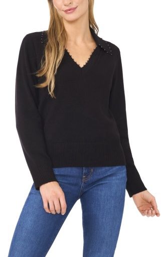 Ted Baker V-Neck  w/ Pearl Collar, Colour: RICH BLACK, Size: XL