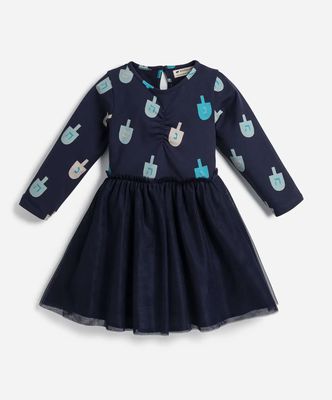 Long Sleeve Tulle Dress Hanukkah Dreidels