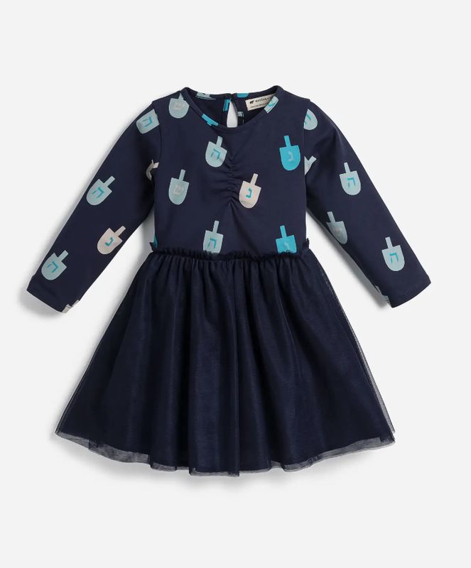 Long Sleeve Tulle Dress Hanukkah Dreidels