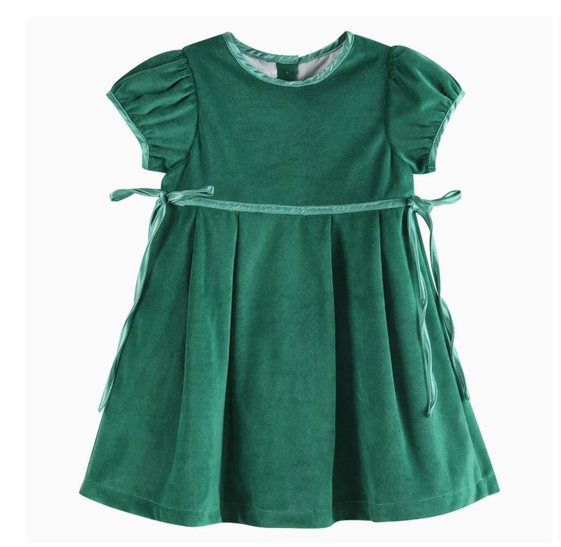 Green Velvet and Satin Bow Christmas Dress