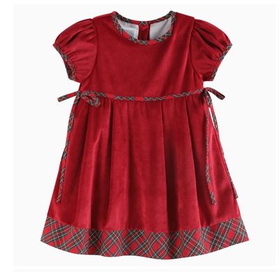 Red Velvet and Christmas Plaid Bow Dress