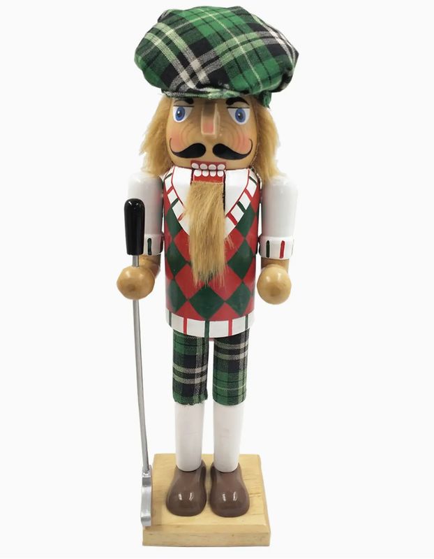 14" Green Plaid Golfer Nutcracker