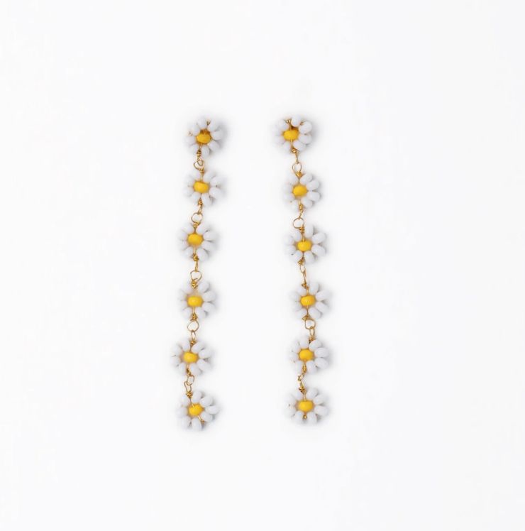 Ink + Alloy Amanda Flower Beaded Dangle Earrings Ink + Alloy Amanda Flower Beaded Dangle Earrings, Color: White/Yellow