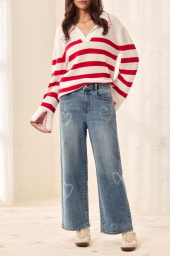 Tribal Sophia Curvy Heart Print  Ankle Jeans Blueheart