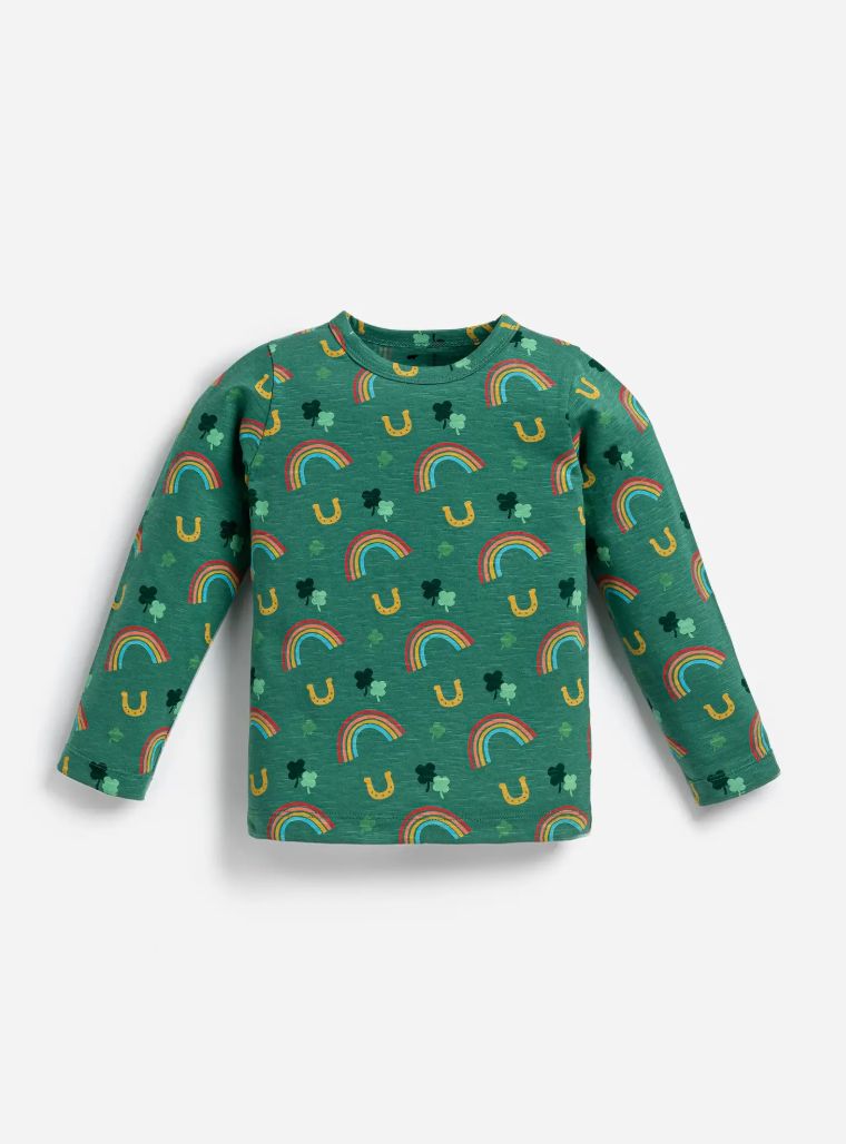 St. Patricks' Day Long Sleeve Crewneck Tee Lucky Rainbows