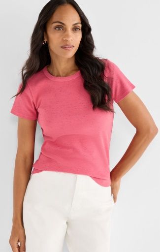 Nic + Zoe Speckled Crew Neck Tee Raspberry, Size: XS