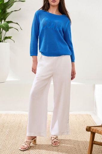 Tribal Caio 3/4 Sleeve Crew Neck Sweater Royal