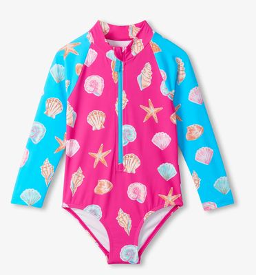 Hatley Ocean Shells Long Sleeve One-Piece Rashguard Swimsuit