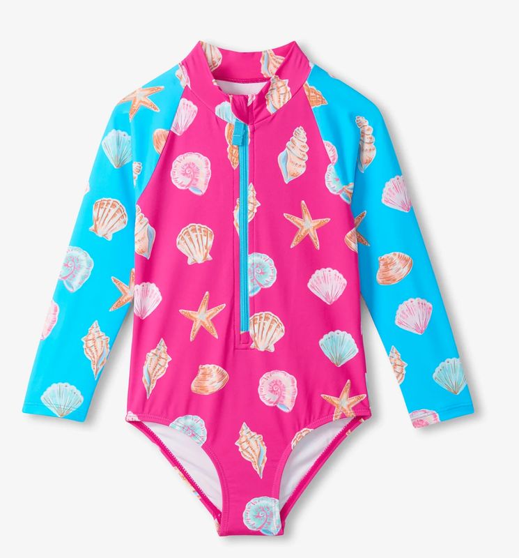 Hatley Ocean Shells Long Sleeve One-Piece Rashguard Swimsuit