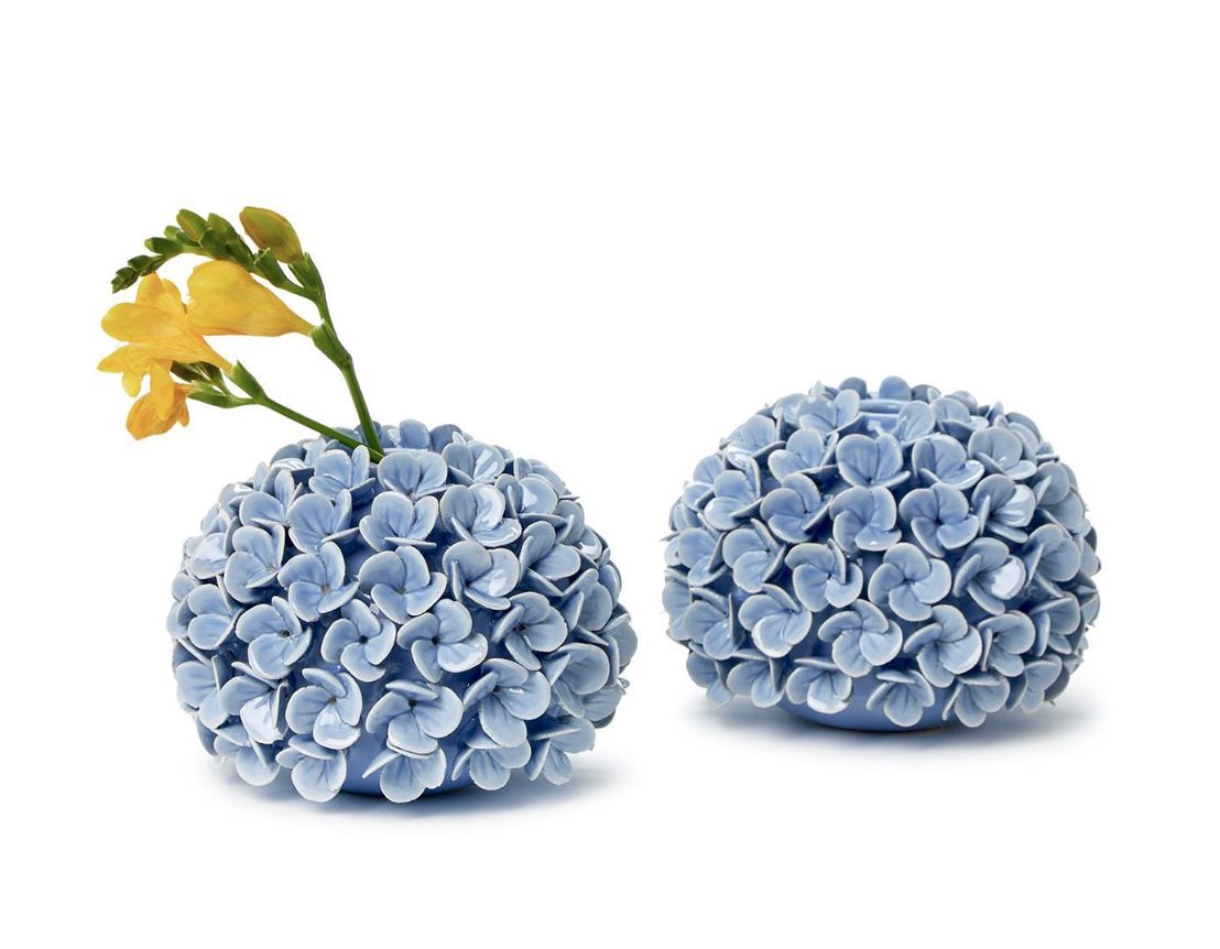 Hydrangea Flower Taper Holder/Bud Vases Blue