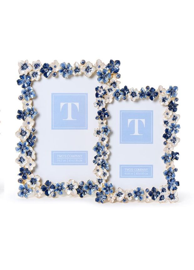 Floral Rhinestone Photo Frame - Blue