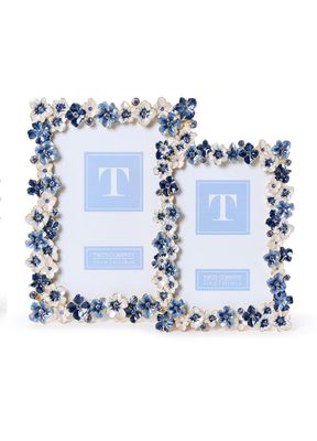 Floral Rhinestone Photo Frame - Blue