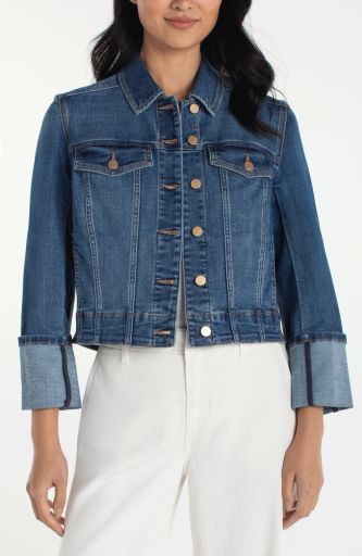 Liverpool Bracelet Length High Cuff Jean Jacket, Size: XS