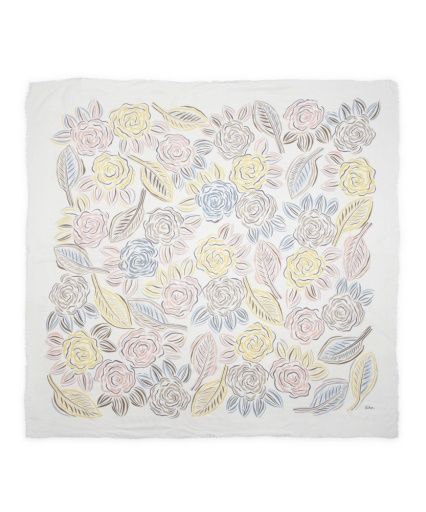 Echo Gestural Rose Square Scarf, Colour: cream
