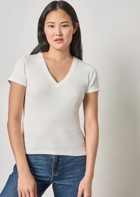 Lilla P Sunwashed Cap Sleeve V-Neck - White Lilla P Sunwashed Cap Sleeve V-Neck - White