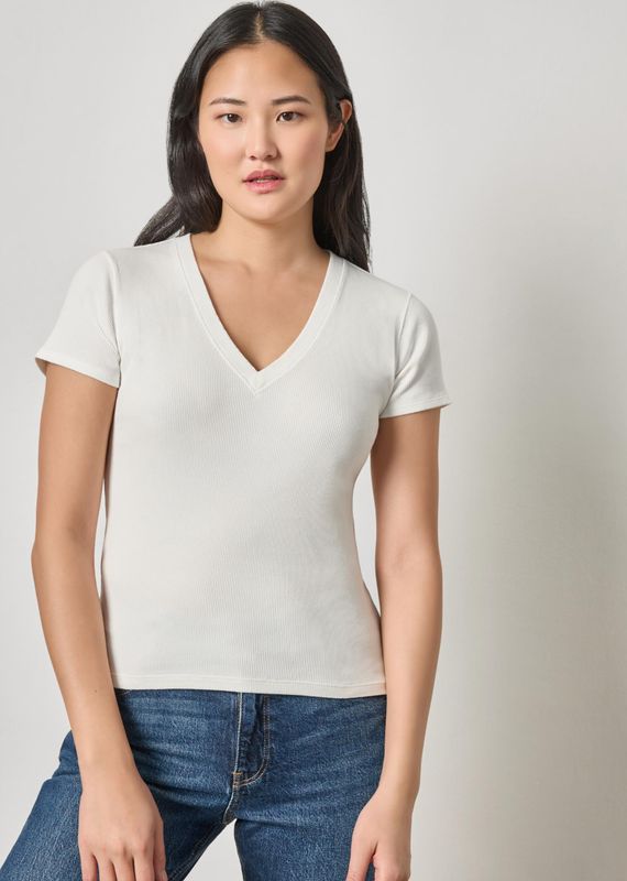 Lilla P Sunwashed Cap Sleeve V-Neck - White