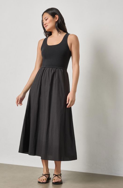 Lilla P Mixed Media Scoop Neck Dress : Black