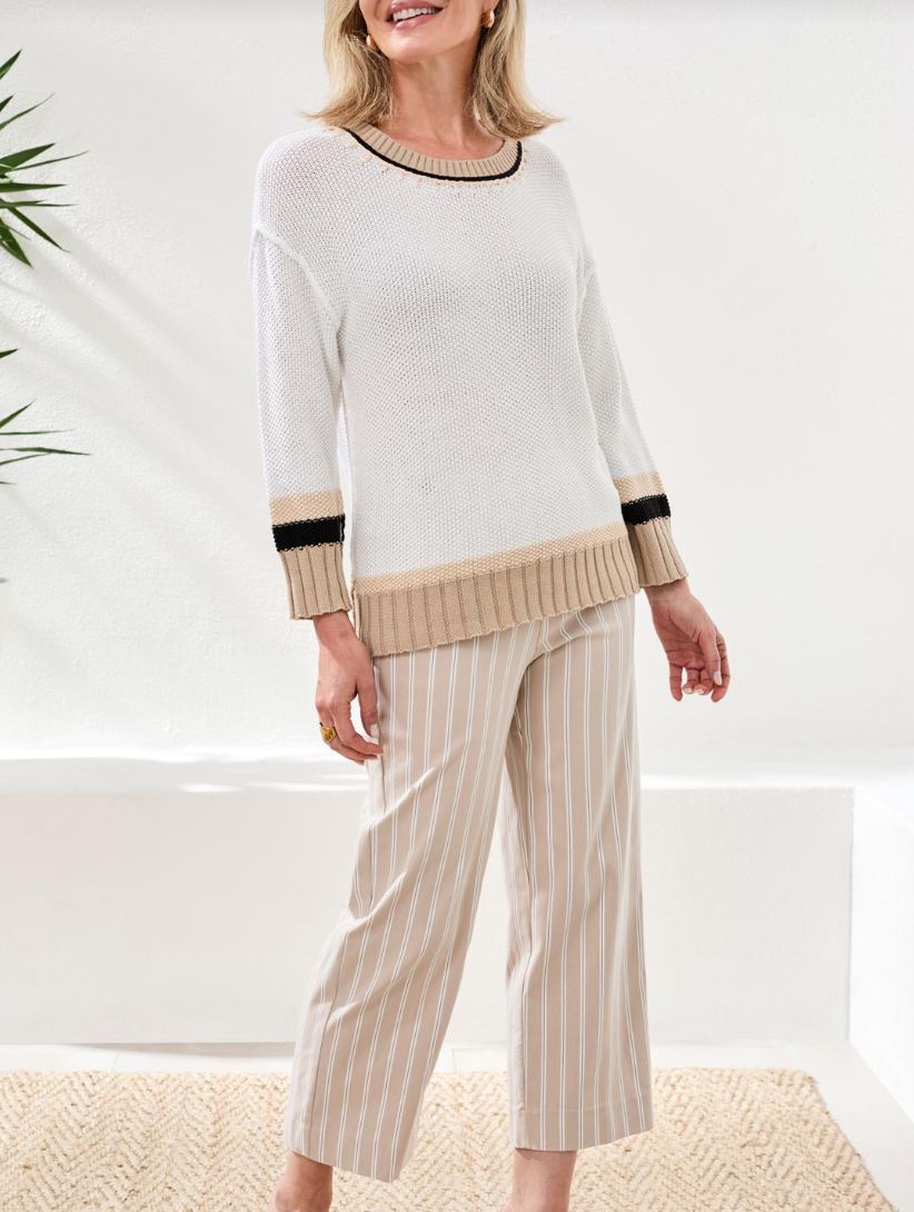 Tribal White 3/4 Sleeve Sweater