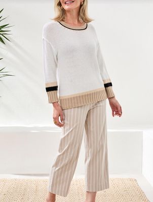 Tribal White 3/4 Sleeve Sweater