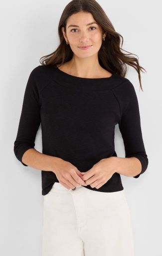 Nic + Zoe 3/4 Sleeve Ballet Boat Neck Tee, Colour: BLACK ONYX, Size: XS