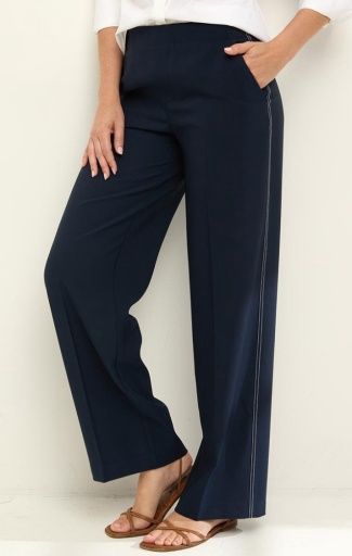 Nic + Zoe 31" Lenox Wide Leg Accent Stitch Pant Indigo, Colour: DARK INDIGO, Size: XS