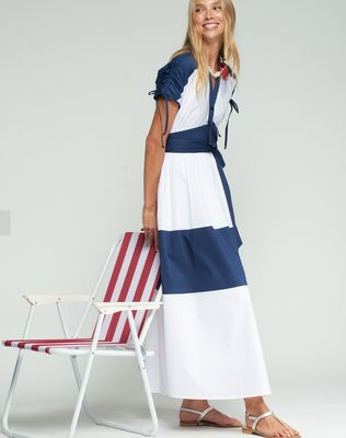 Vilagallo White and Navy Stripe Dress