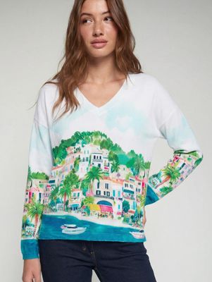 Vilagallo White Sweater w/ Mediterranean  Coast