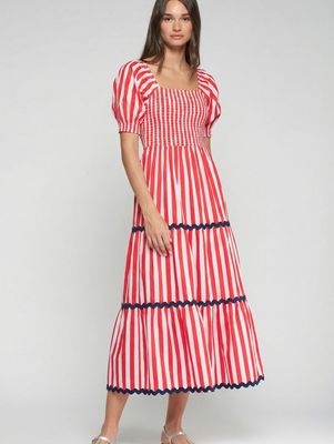 Vilagallo Red Stripe Dress w/ Smocking