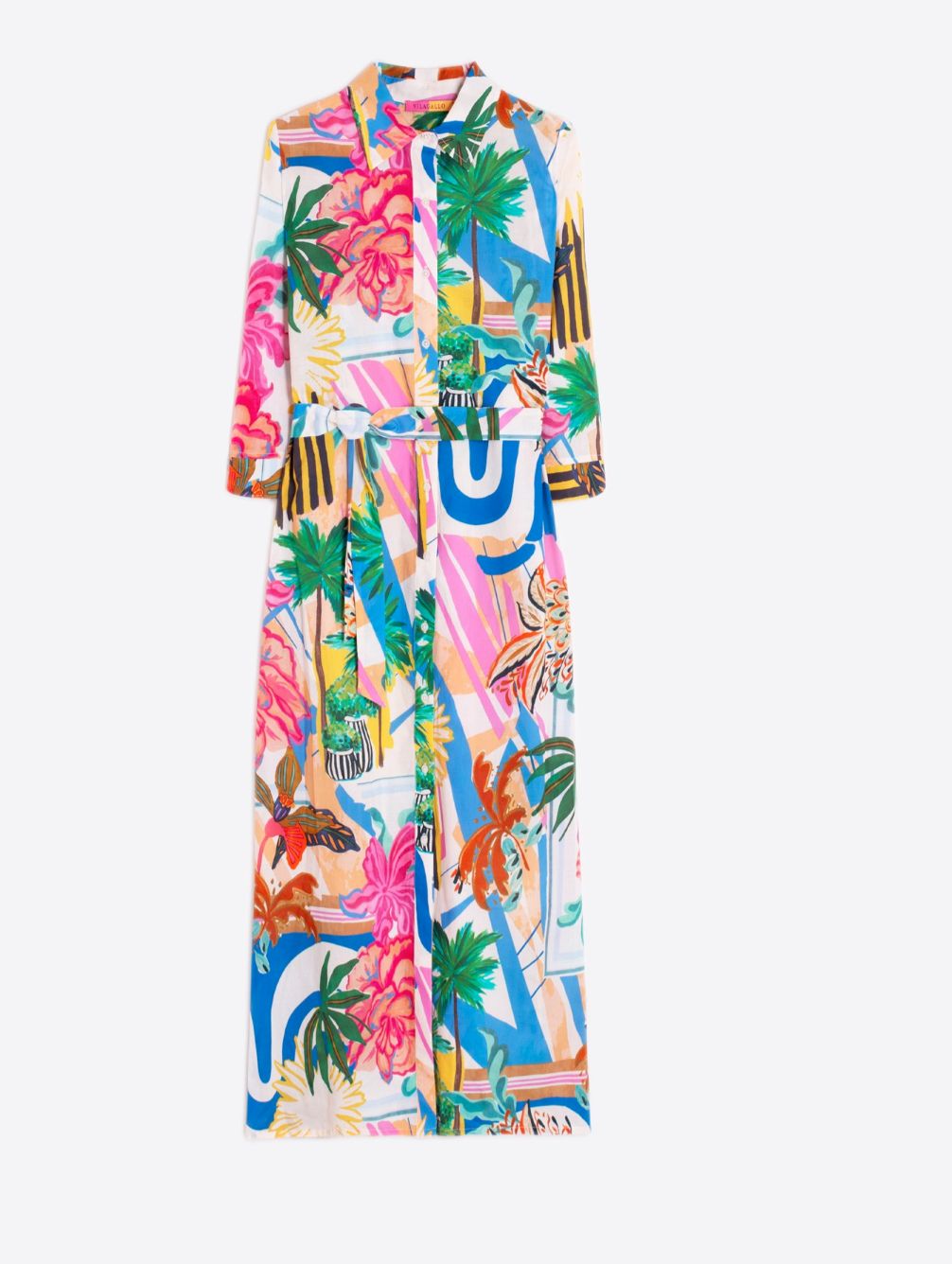Vilagallo Multi Color Palm Print Shirt Dress