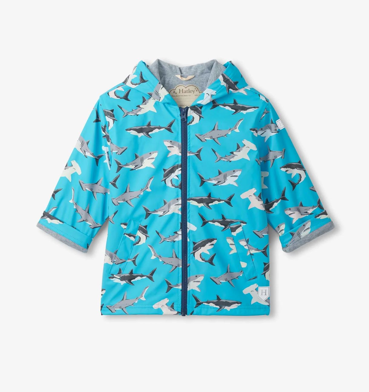 Hatley Shark Party Colour Change Zip-Up Rain Jacket