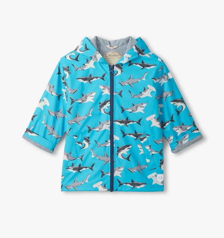 Hatley Shark Party Colour Change Zip-Up Rain Jacket