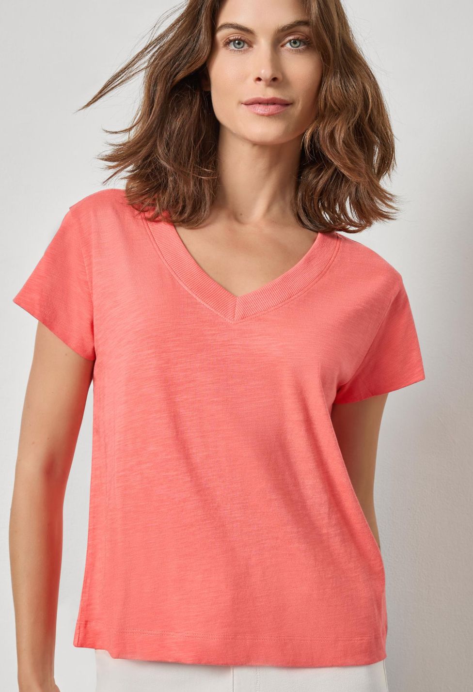 Lilla P Relaxed Short Sleeve V-Neck Tee : Sunkist