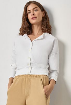 Lilla P Rib Trim Cardigan : White Lilla P Rib Trim Cardigan : White