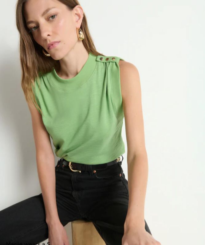 Mikka Buttoned Shoulder Tank Catcus